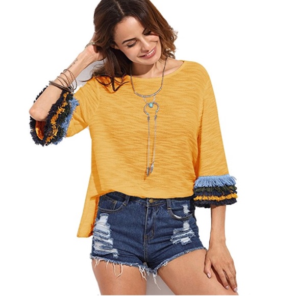 women 3/4 sleeve side split t shirt blouse - Picture 7 of 8